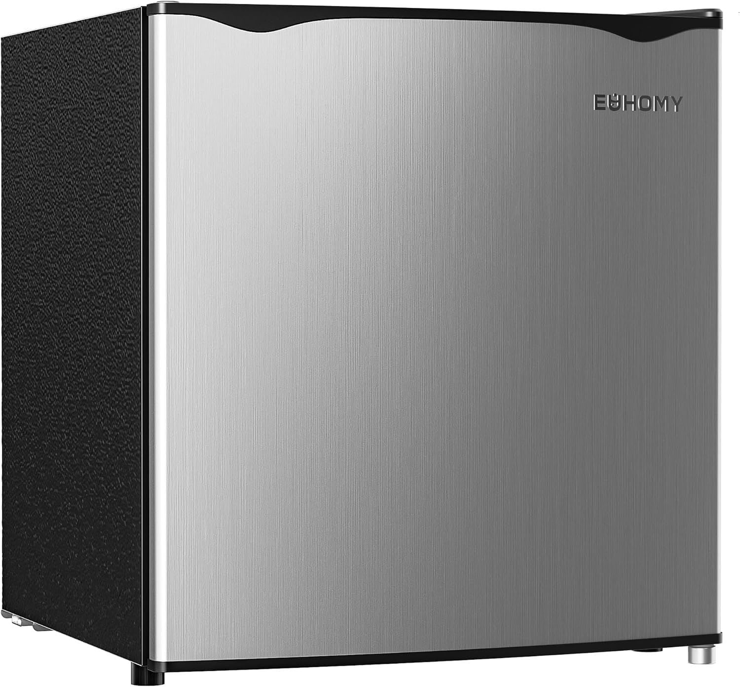 Euhomy  1.6 Cu.Ft Single Door Mini Fridge with Freezer in Sliver