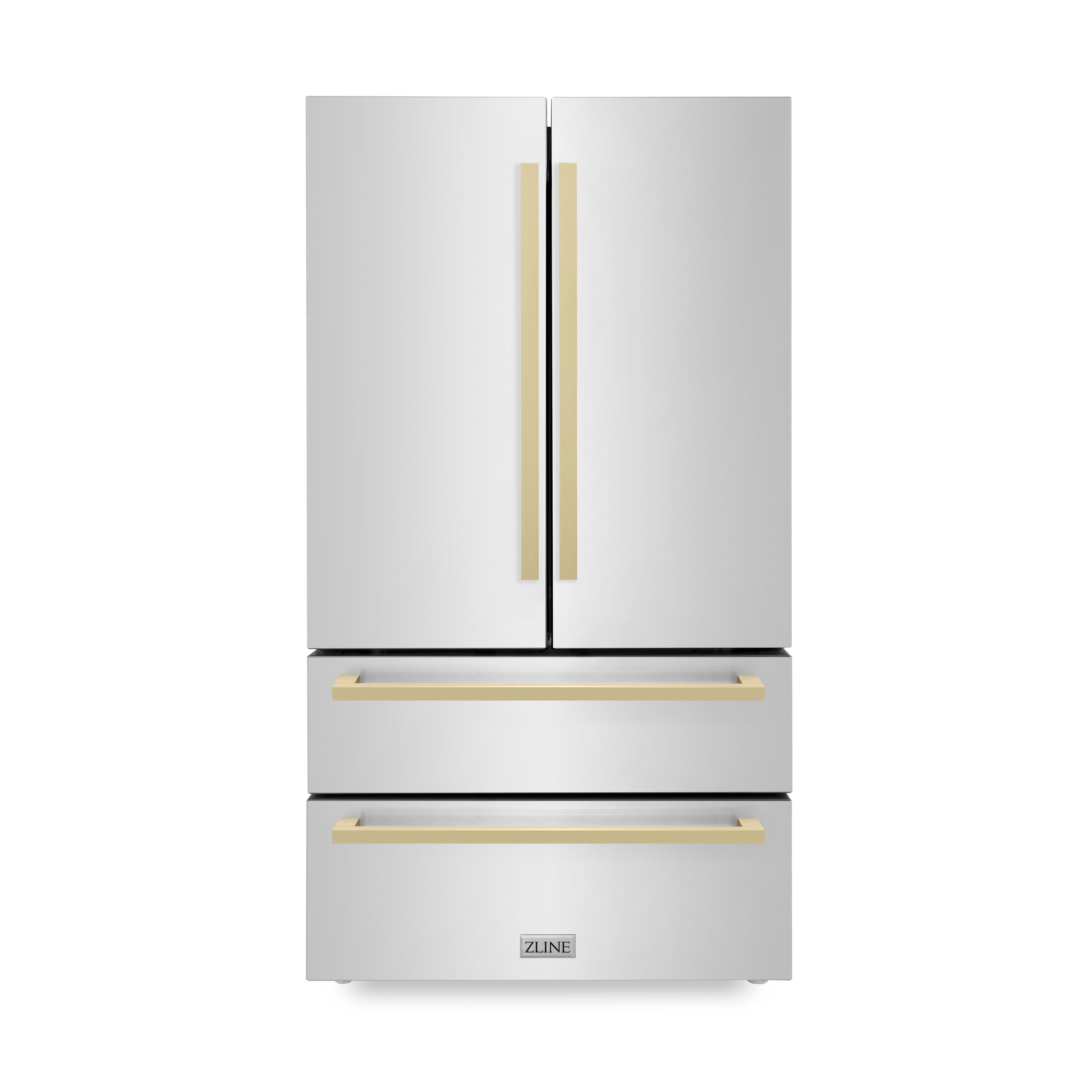 ZLINE KITCHEN & BATH Counter-Depth 22.5-cu ft 4 -Door French Door Refrigerator with Ice Maker ( Stainless Steel with flat Champagne Bronze Accent Handles ) ENERGY STAR Certified