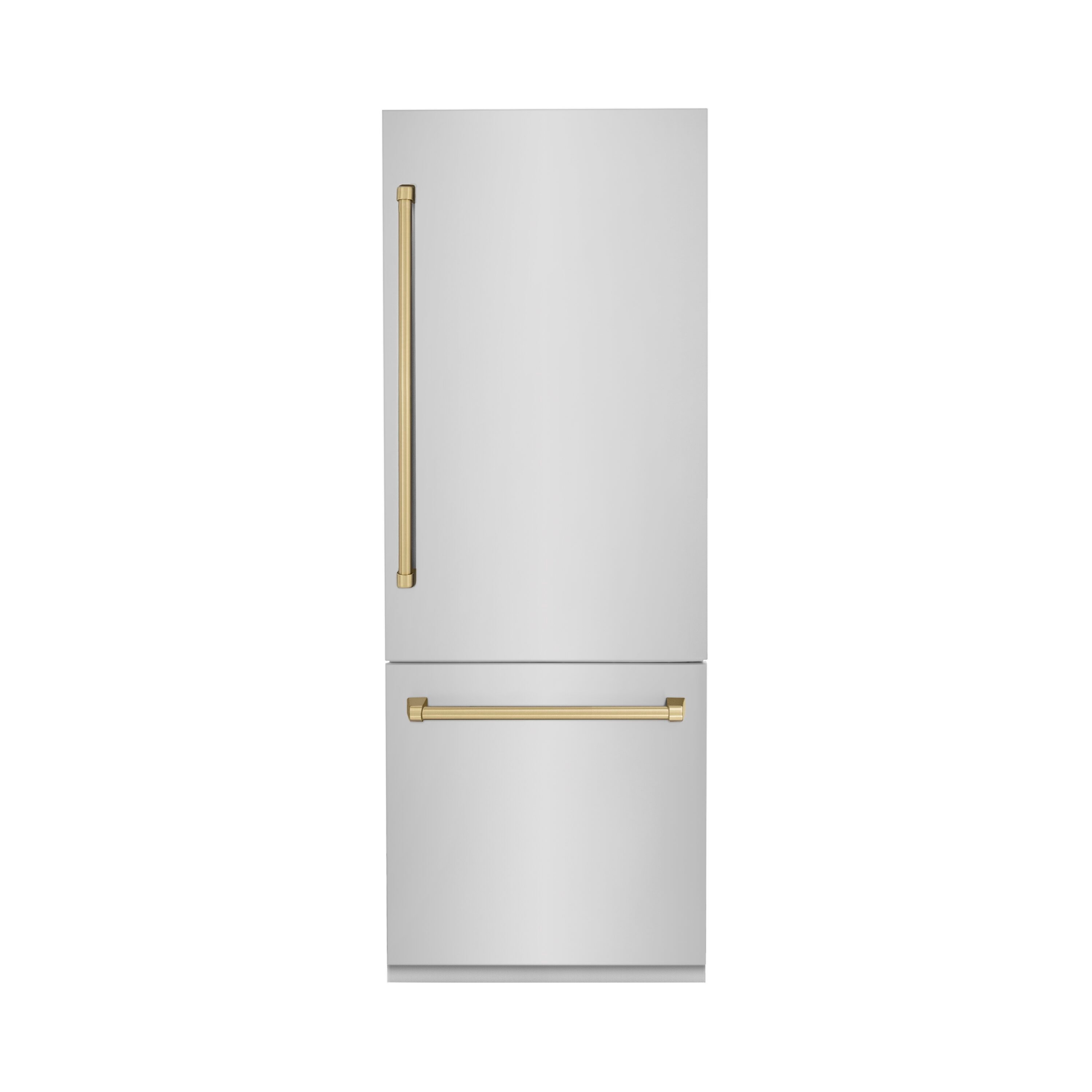 ZLINE KITCHEN & BATH Autograph Edition 16.1-cu ft Counter-Depth Built-In Bottom-Freezer Refrigerator with Ice Maker ( Stainless Steel with Champagne Bronze Handles ) ENERGY STAR Certified
