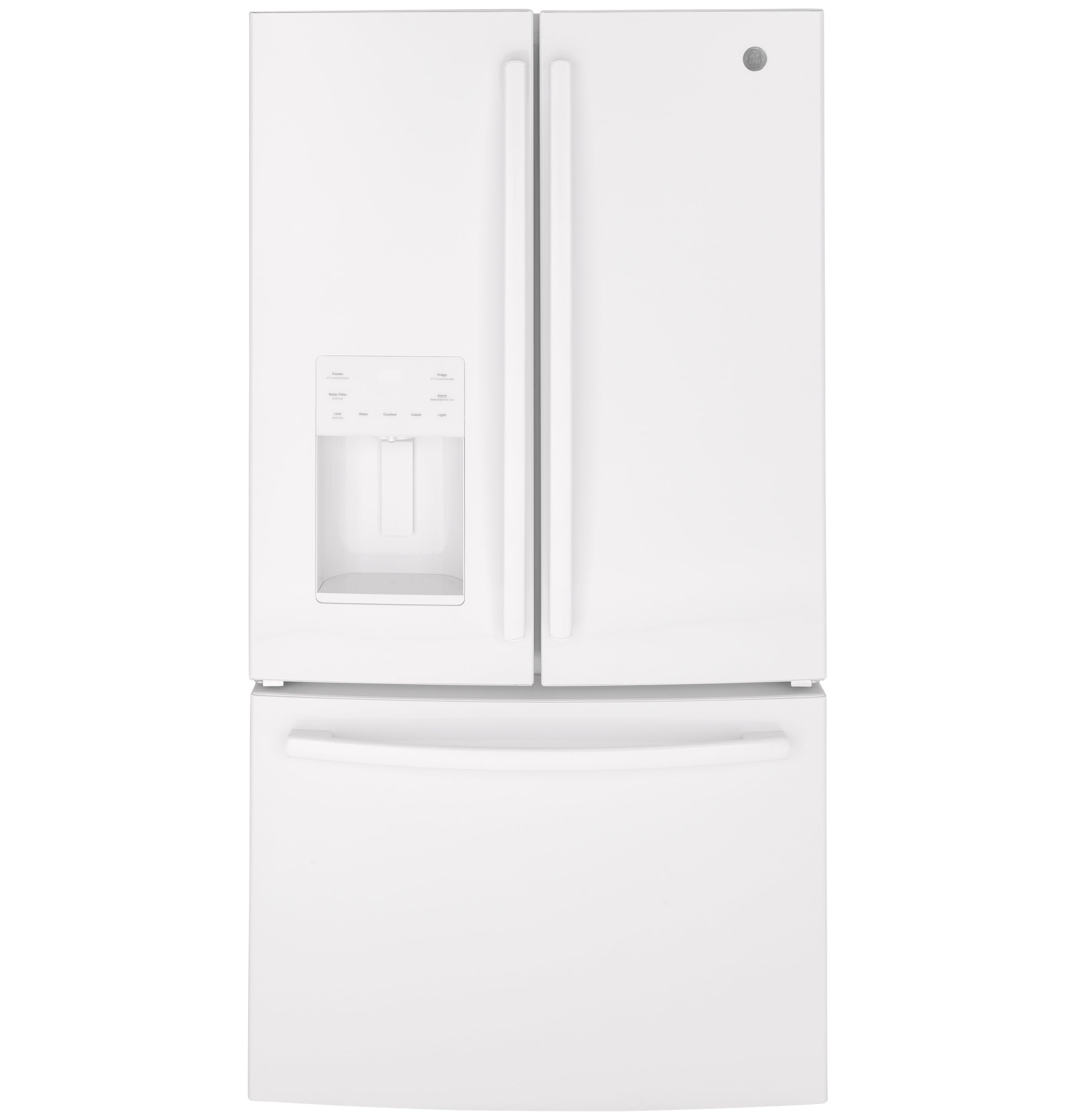 GE Standard-Depth 25.6-cu ft 3 -Door French Door Refrigerator with Ice Maker with Water and Ice Dispenser ( White ) ENERGY STAR Certified