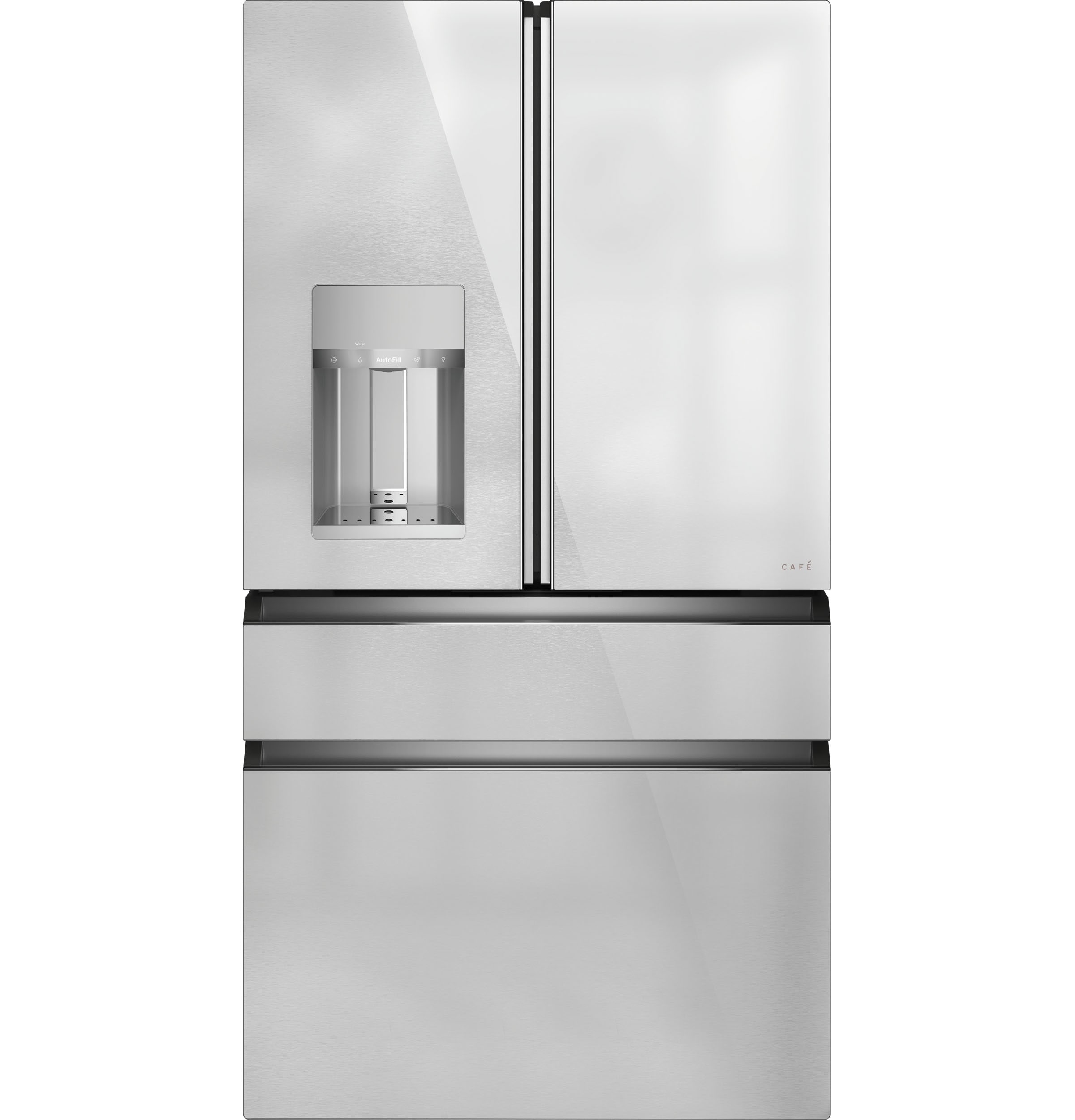 Cafe Counter-Depth 22.3-cu ft 4 -Door Smart Compatible French Door Refrigerator with Ice Maker with Water and Ice Dispenser ( Platinum Glass ) ENERGY STAR Certified