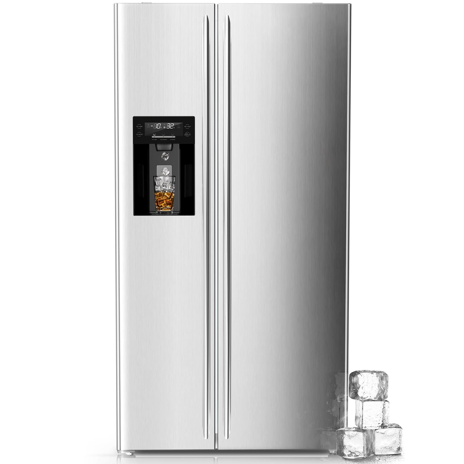 COWSAR 20-cu ft Counter-Depth Side-by-Side Refrigerator with Ice Maker ,Water and Ice Dispenser ( Silver Stainless Steel )