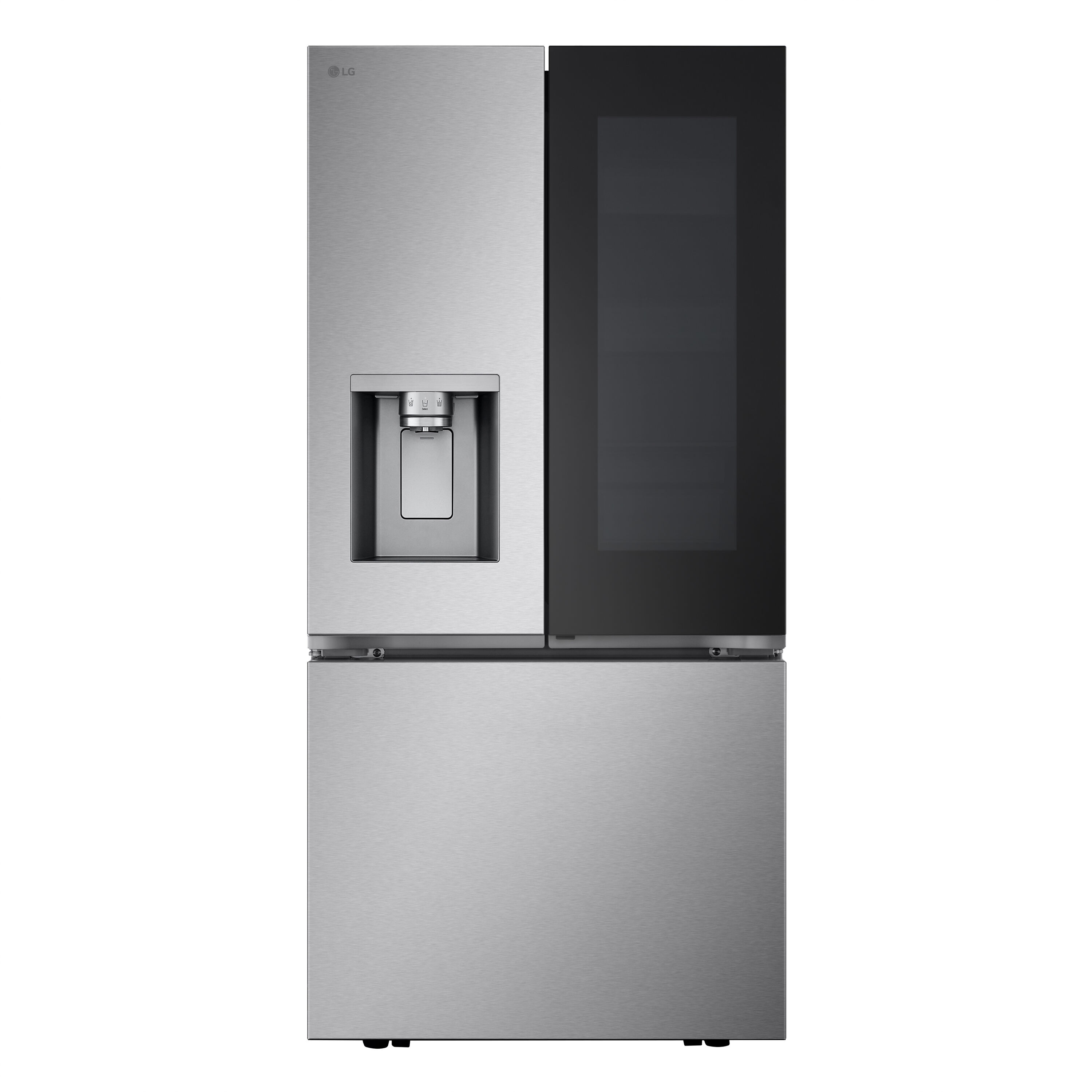 LG Standard-Depth InstaView 24.5-cu ft 3 -Door Smart Compatible French Door Refrigerator with Dual Ice Maker with Water and Ice Dispenser and Door within Door ( PrintProof Stainless Steel )