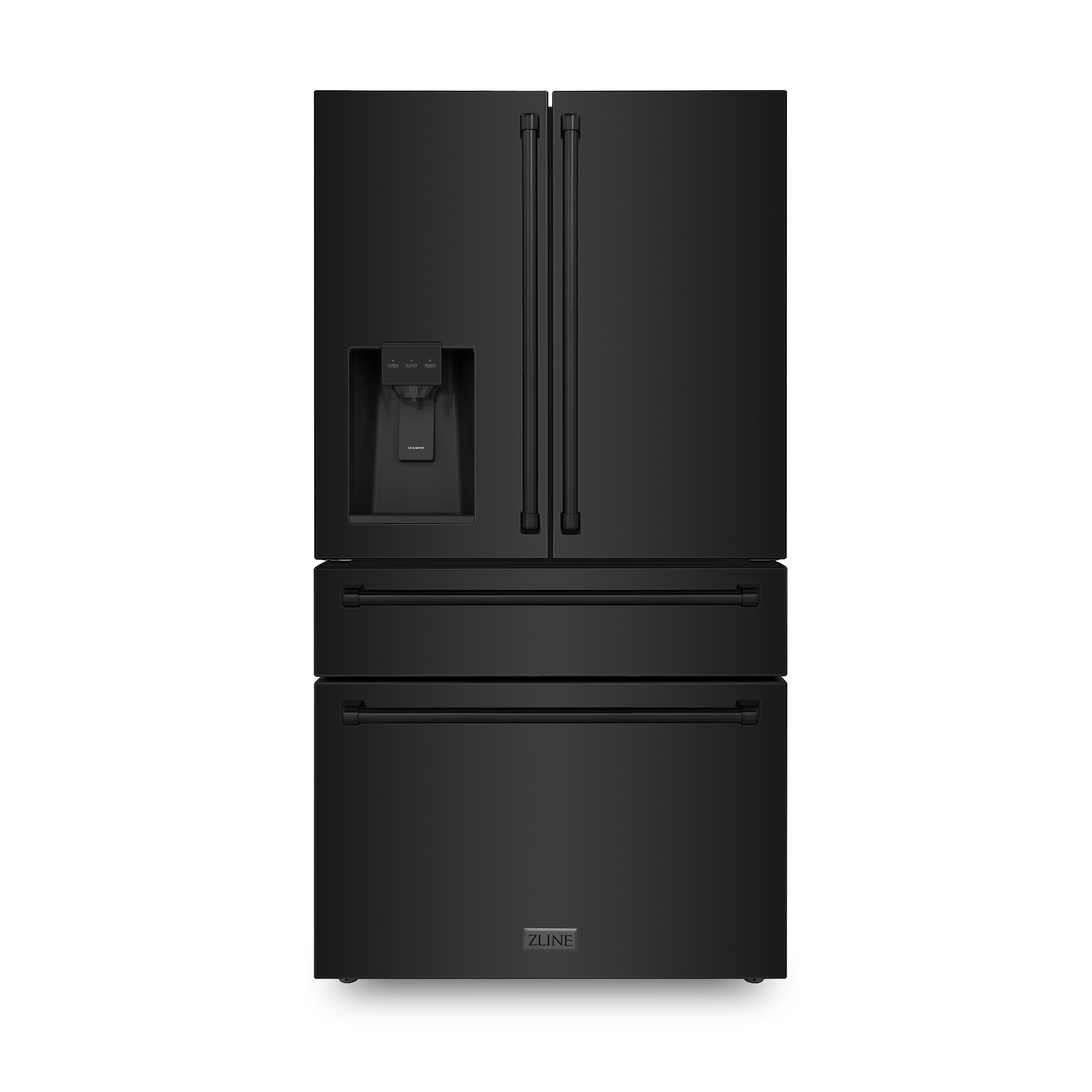 ZLINE KITCHEN & BATH Counter-Depth 21.6-cu ft 4 -Door French Door Refrigerator with Ice Maker with Water Dispenser ( Fingerprint Resistant Black Stainless Steel ) ENERGY STAR Certified