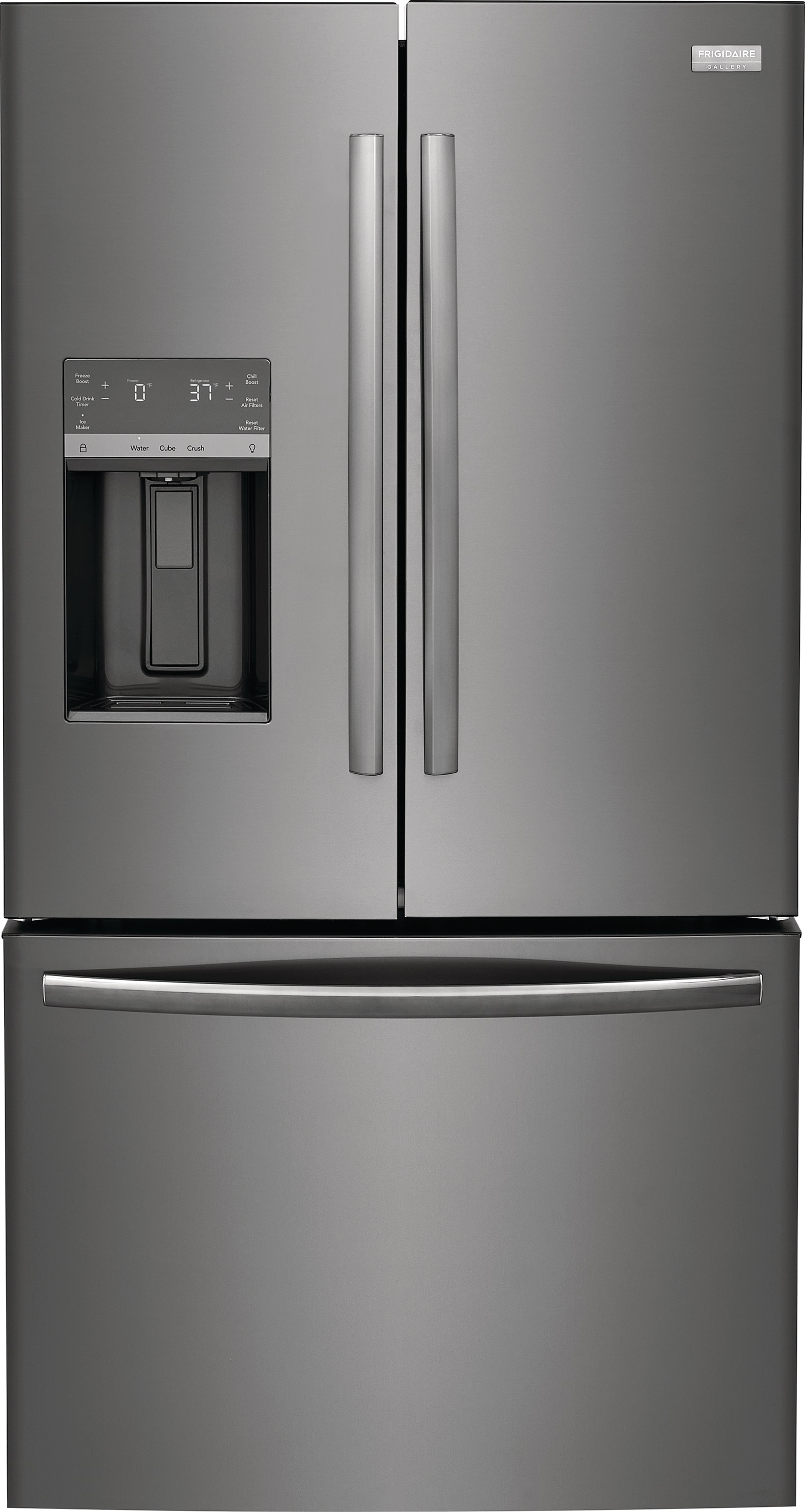 Frigidaire Gallery Standard-Depth 27.8-cu ft 3 -Door French Door Refrigerator with Dual Ice Maker with Water and Ice Dispenser ( Fingerprint Resistant Black Stainless Steel ) ENERGY STAR Certified